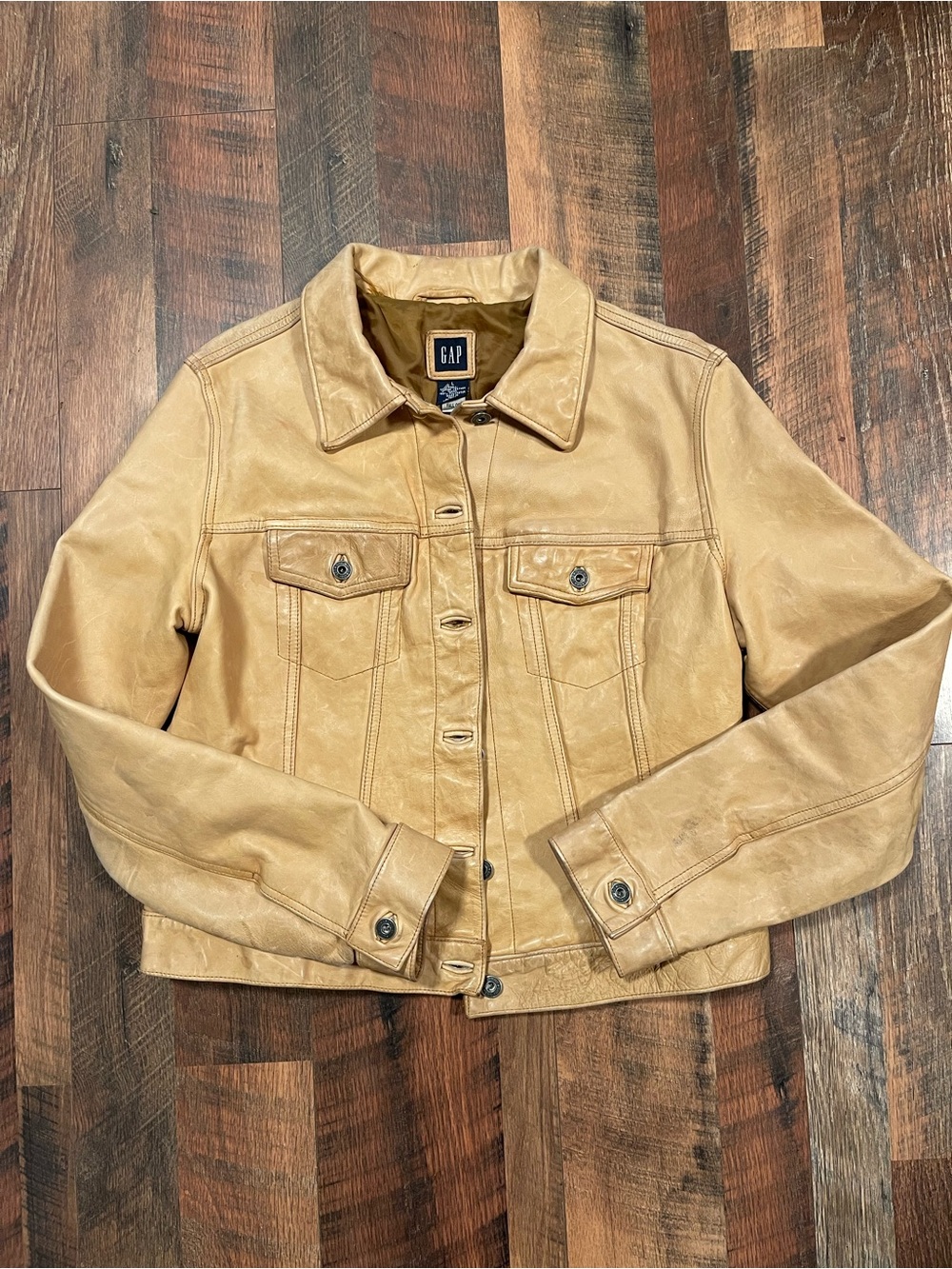 Vintage Y2K GAP Women's Tan Leather Button-Front Jacket